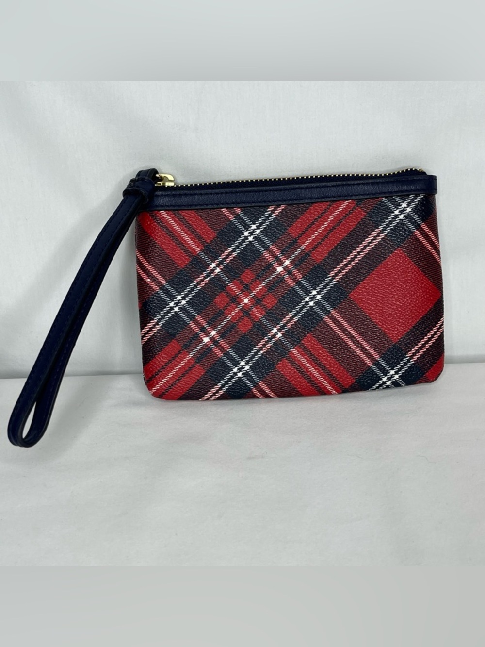 Draper James Plaid Wristlet Red, Navy Blue & White. 6.5"